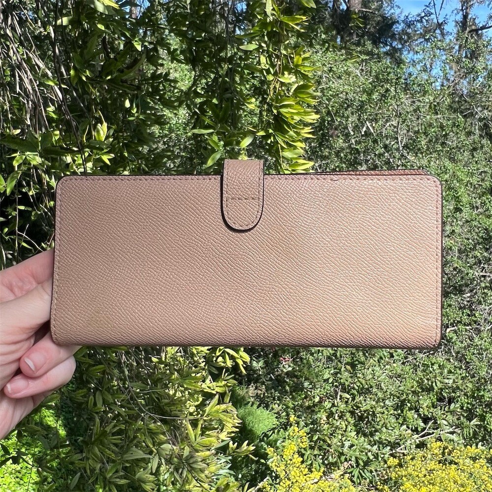 COACH Slim Long Bifold Snap Leather Wallet Tan/Taupe w Gold Hardware AUTHENTIC - Picture 2 of 6